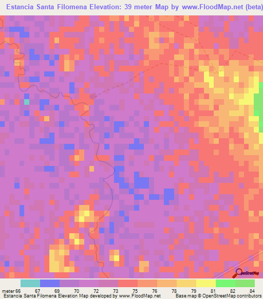 Estancia Santa Filomena,Paraguay Elevation Map