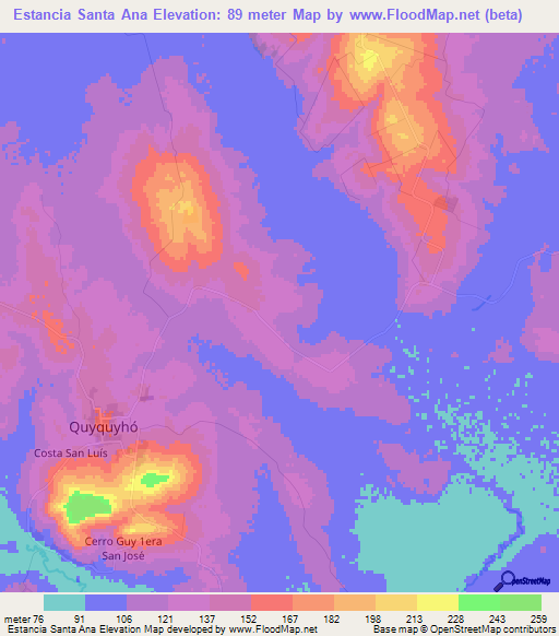 Estancia Santa Ana,Paraguay Elevation Map