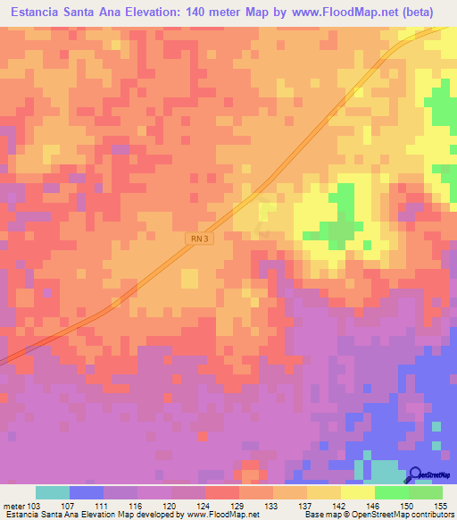 Estancia Santa Ana,Paraguay Elevation Map