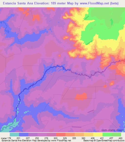 Estancia Santa Ana,Paraguay Elevation Map