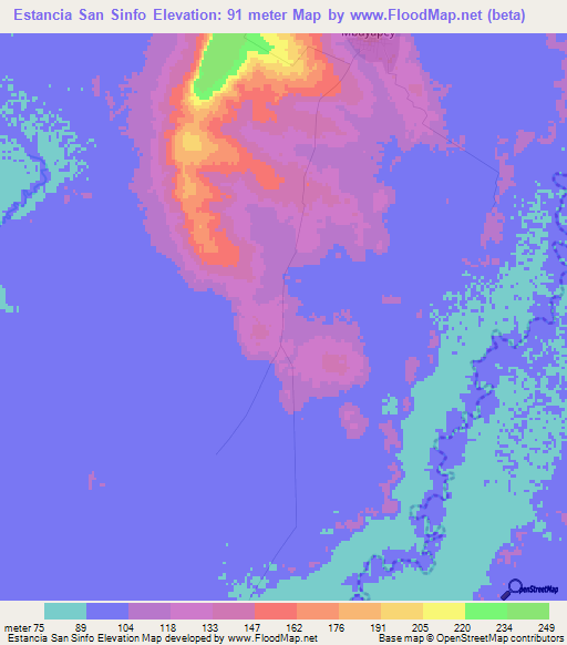 Estancia San Sinfo,Paraguay Elevation Map