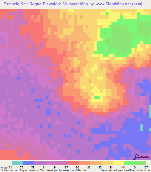 Estancia San Roque,Paraguay Elevation Map