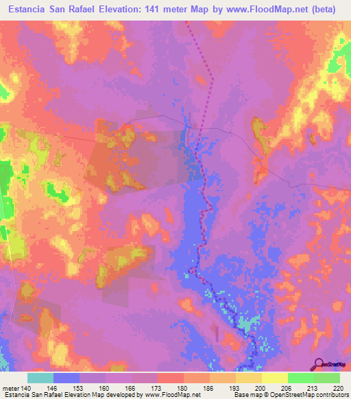 Estancia San Rafael,Paraguay Elevation Map