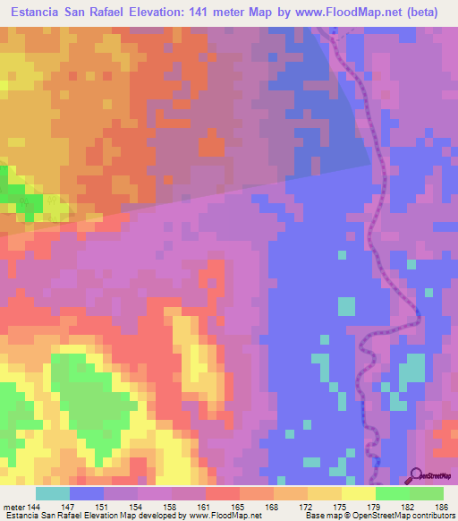 Estancia San Rafael,Paraguay Elevation Map
