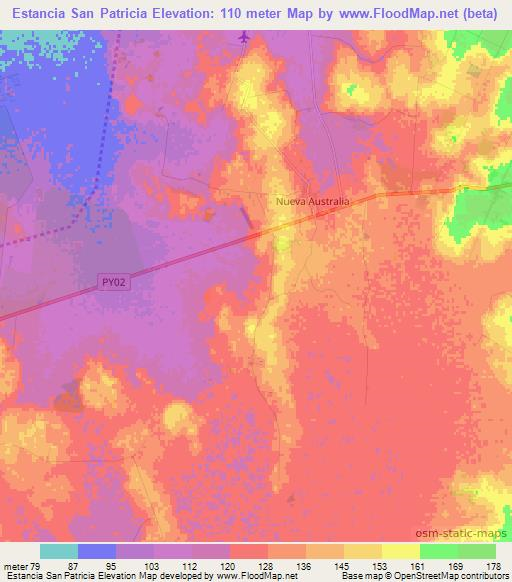 Estancia San Patricia,Paraguay Elevation Map