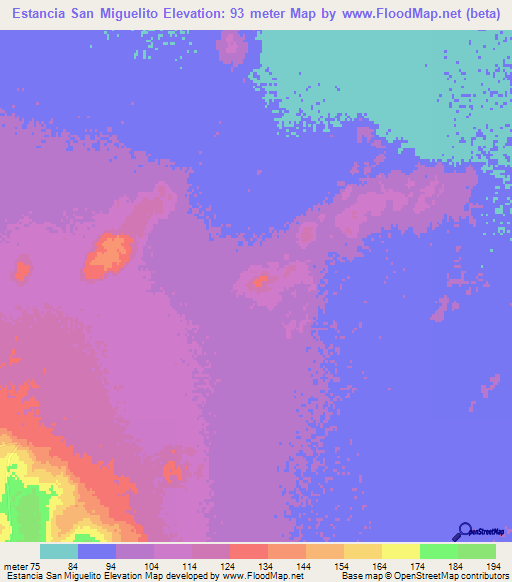 Estancia San Miguelito,Paraguay Elevation Map