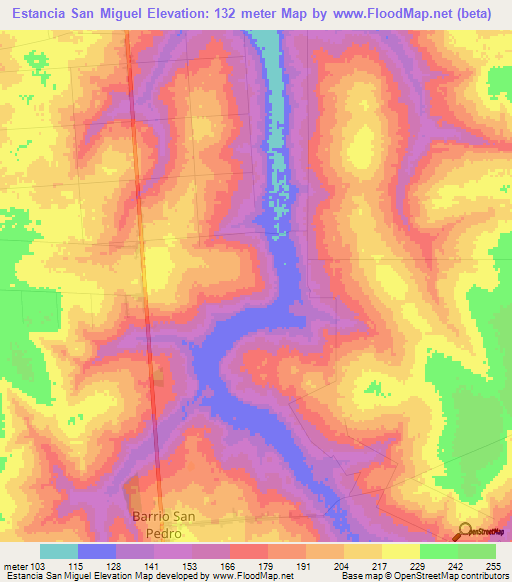 Estancia San Miguel,Paraguay Elevation Map