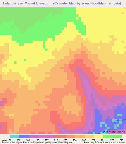 Estancia San Miguel,Paraguay Elevation Map