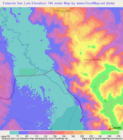 Estancia San Luis,Paraguay Elevation Map