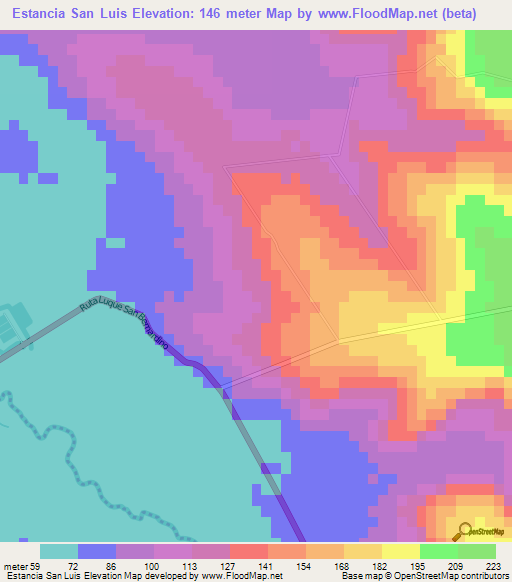 Estancia San Luis,Paraguay Elevation Map