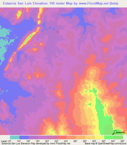 Estancia San Luis,Paraguay Elevation Map