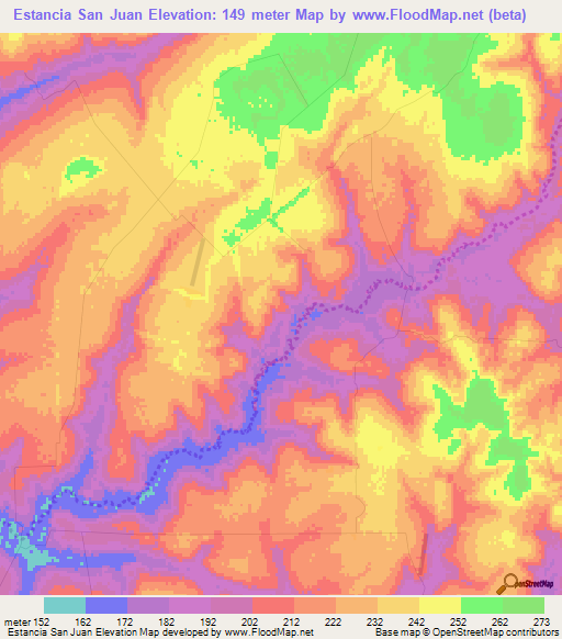 Estancia San Juan,Paraguay Elevation Map