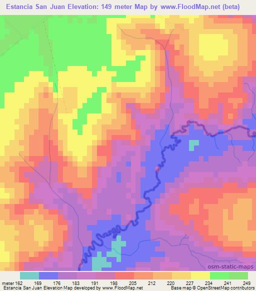Estancia San Juan,Paraguay Elevation Map