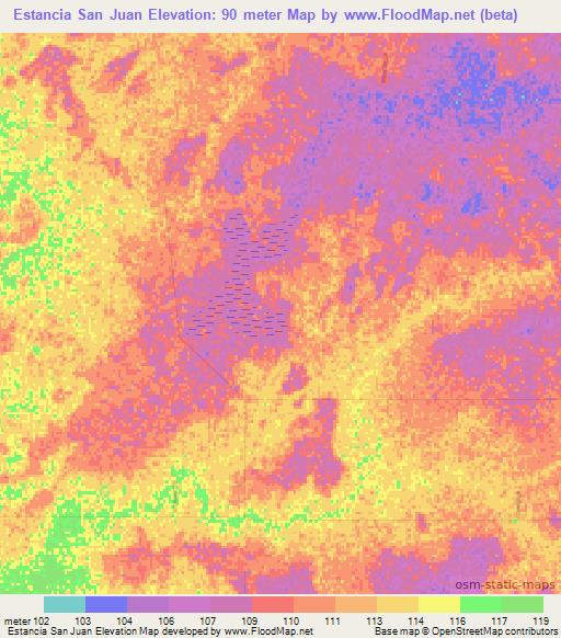 Estancia San Juan,Paraguay Elevation Map