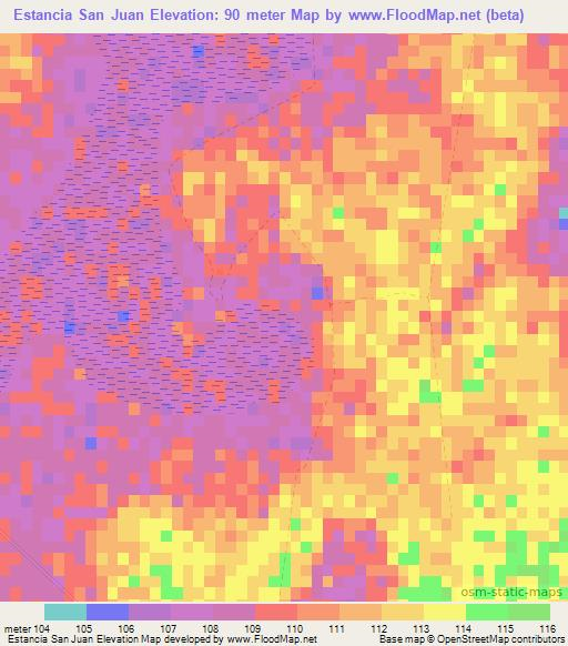 Estancia San Juan,Paraguay Elevation Map