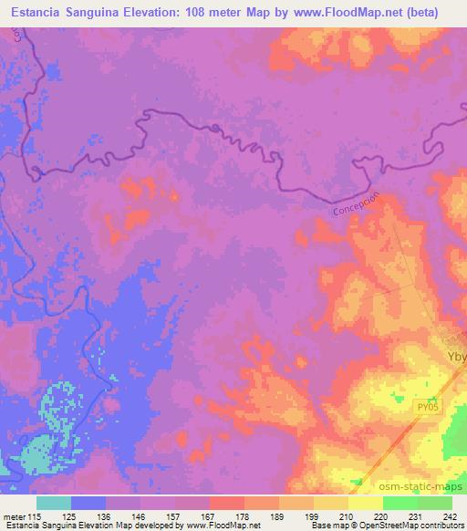 Estancia Sanguina,Paraguay Elevation Map
