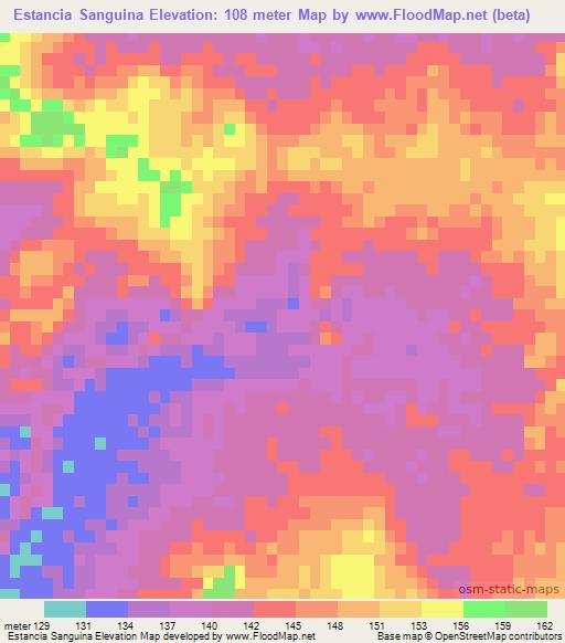 Estancia Sanguina,Paraguay Elevation Map