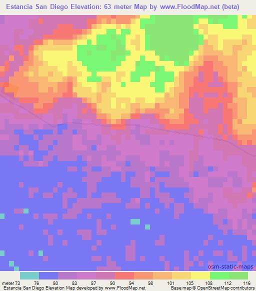 Estancia San Diego,Paraguay Elevation Map