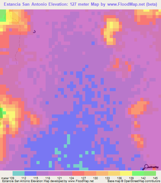 Estancia San Antonio,Paraguay Elevation Map