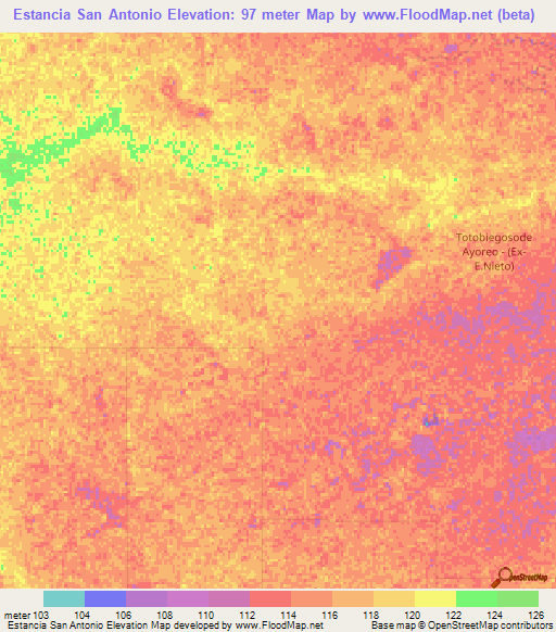 Estancia San Antonio,Paraguay Elevation Map