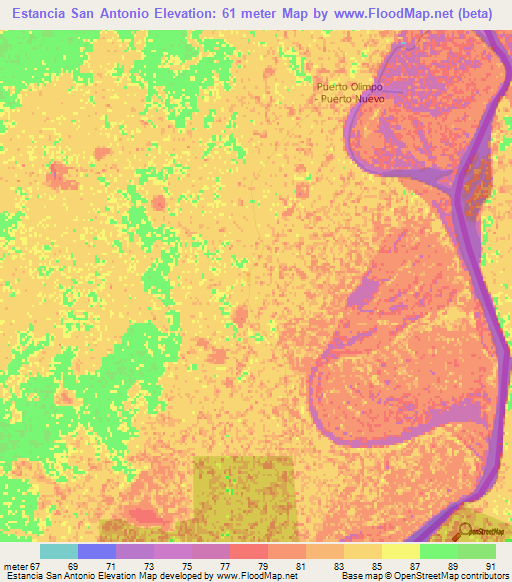 Estancia San Antonio,Paraguay Elevation Map