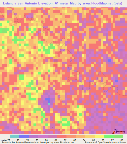 Estancia San Antonio,Paraguay Elevation Map