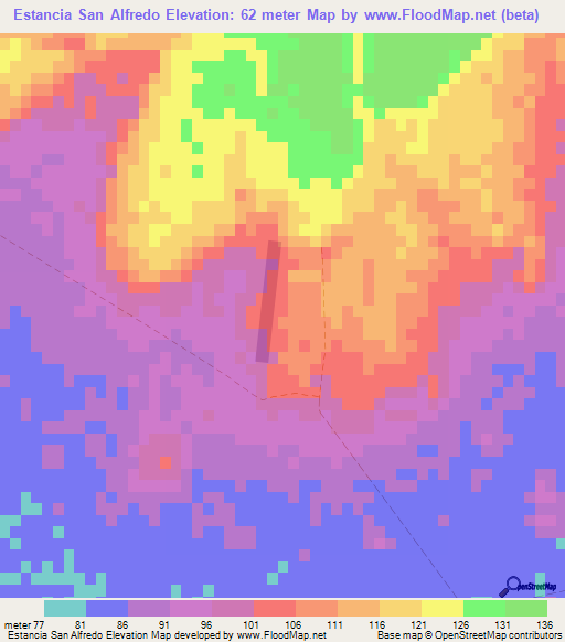 Estancia San Alfredo,Paraguay Elevation Map
