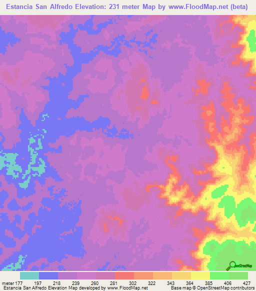 Estancia San Alfredo,Paraguay Elevation Map
