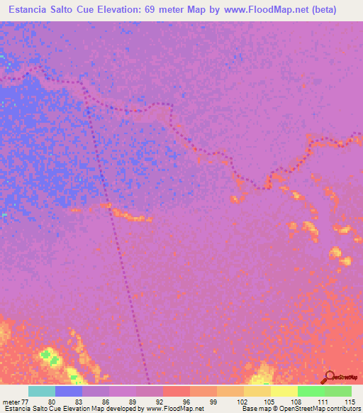 Estancia Salto Cue,Paraguay Elevation Map