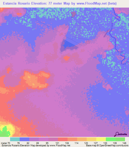 Estancia Rosario,Paraguay Elevation Map