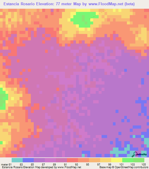 Estancia Rosario,Paraguay Elevation Map