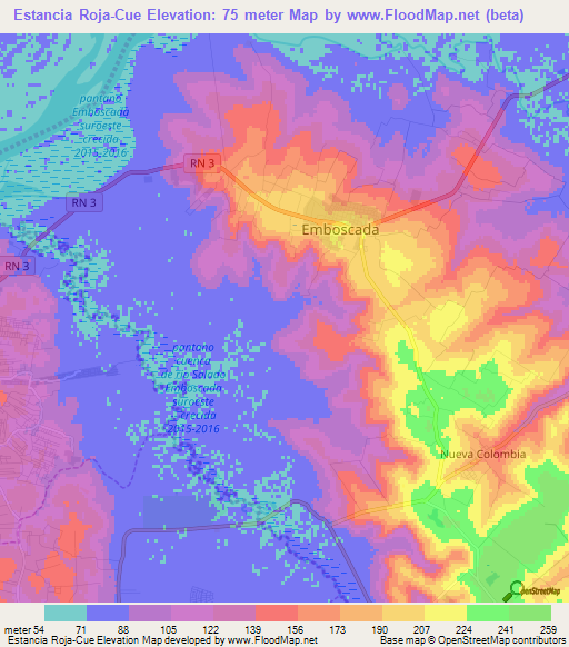Estancia Roja-Cue,Paraguay Elevation Map