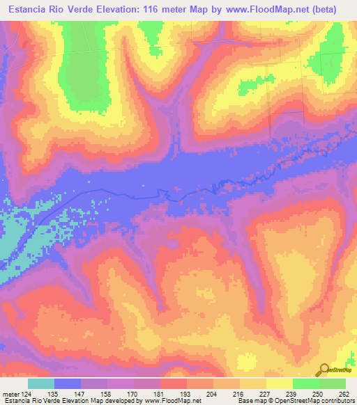 Estancia Rio Verde,Paraguay Elevation Map