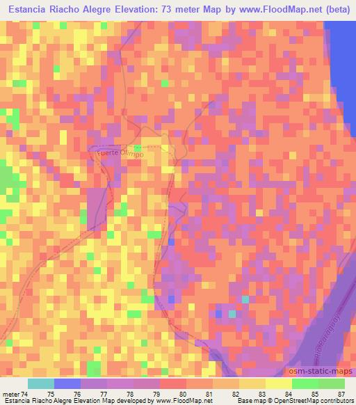Estancia Riacho Alegre,Paraguay Elevation Map