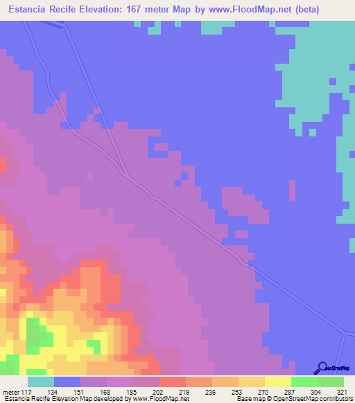 Estancia Recife,Paraguay Elevation Map