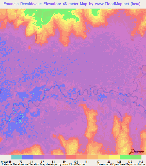 Estancia Recalde-cue,Paraguay Elevation Map