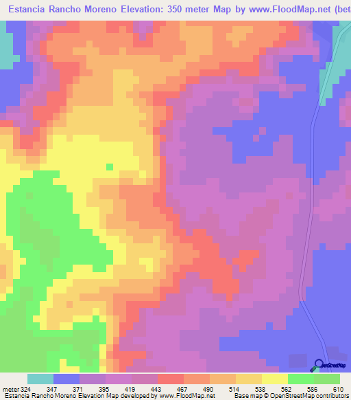 Estancia Rancho Moreno,Paraguay Elevation Map