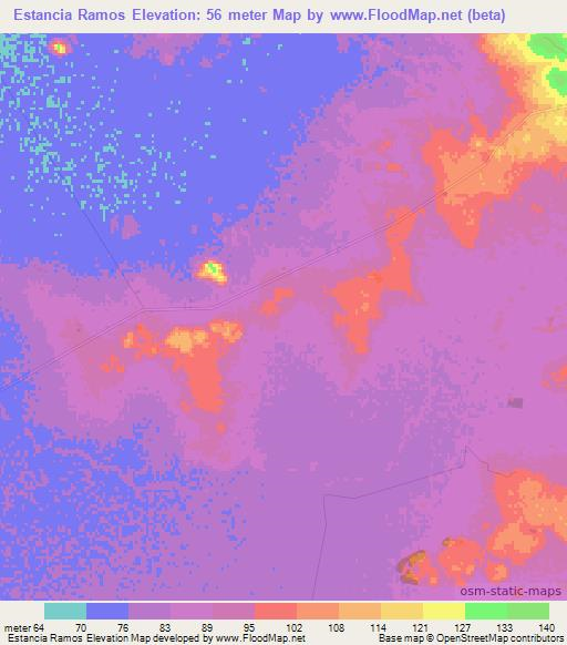 Estancia Ramos,Paraguay Elevation Map