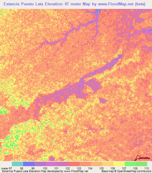 Estancia Puesto Lata,Paraguay Elevation Map