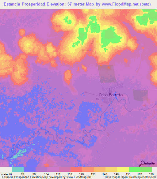 Estancia Prosperidad,Paraguay Elevation Map
