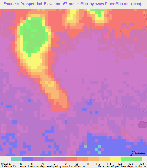 Estancia Prosperidad,Paraguay Elevation Map