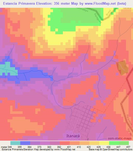 Estancia Primavera,Paraguay Elevation Map