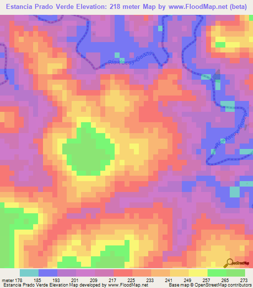 Estancia Prado Verde,Paraguay Elevation Map