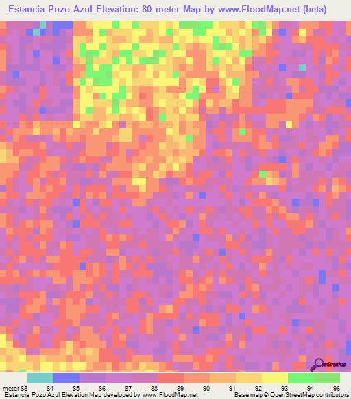 Estancia Pozo Azul,Paraguay Elevation Map