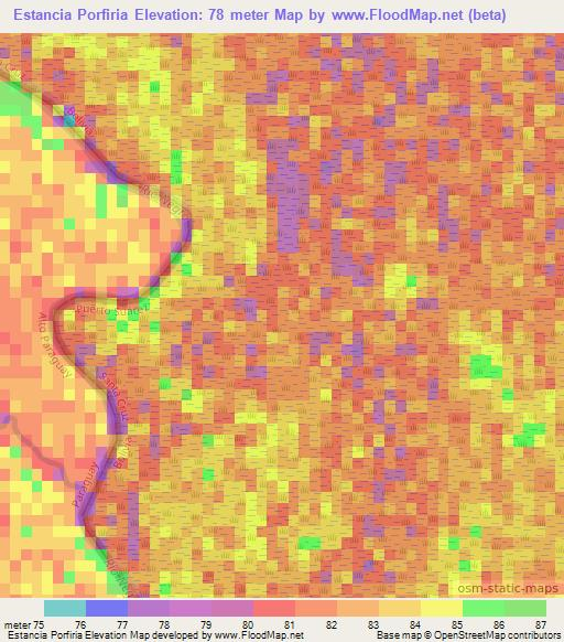 Estancia Porfiria,Paraguay Elevation Map