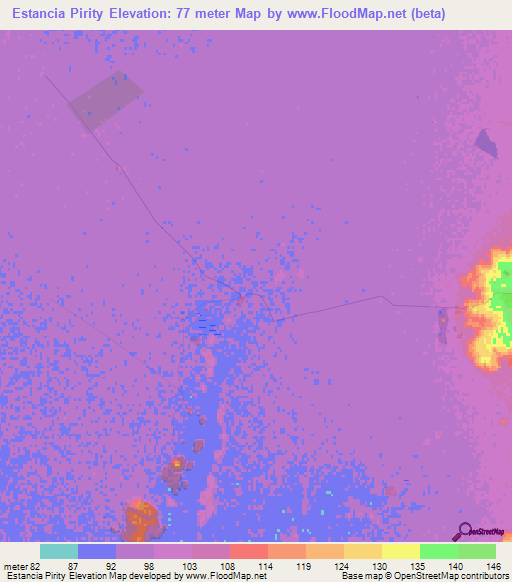 Estancia Pirity,Paraguay Elevation Map