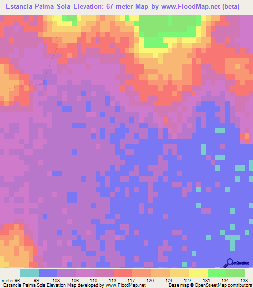 Estancia Palma Sola,Paraguay Elevation Map