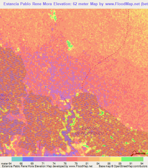 Estancia Pablo Rene Mora,Paraguay Elevation Map