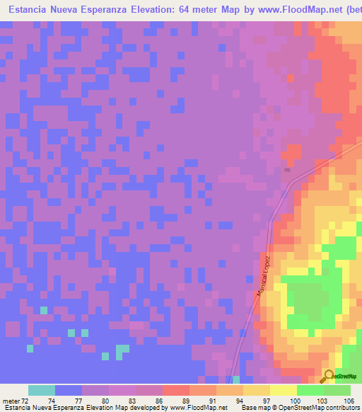 Estancia Nueva Esperanza,Paraguay Elevation Map