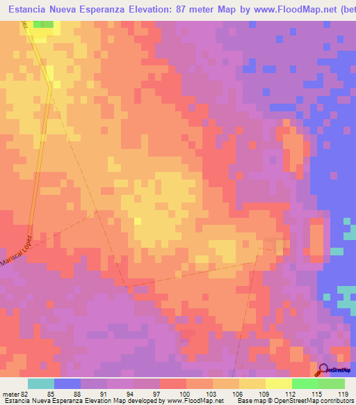 Estancia Nueva Esperanza,Paraguay Elevation Map